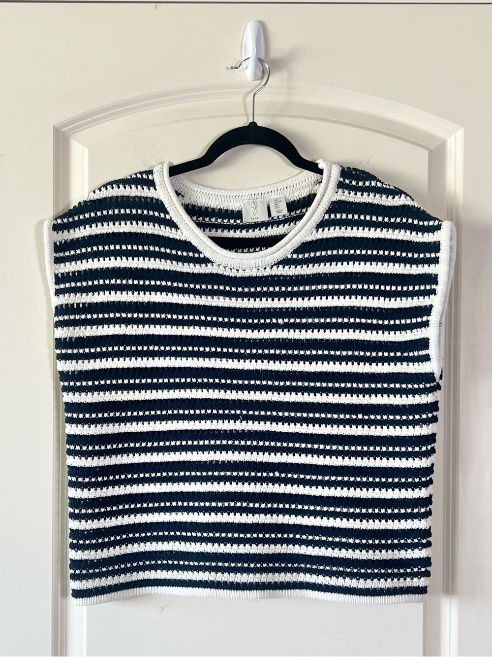 Joie Striped Knit Sweater Vest Scoop Neck Navy White Sequin Tank Top Large